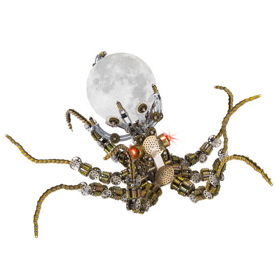 3D Metal Steampunk Galaxy Craft Puzzle Mechanical Octopus with Lamp Model DIY Assembly for Home Decor Creative Gift-2400PCS