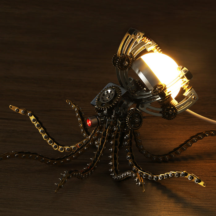 3D Metal Steampunk Galaxy Craft Puzzle Mechanical Octopus with Desk Lamp Model DIY Assembly for Home Decor Creative Gift-1060PCS