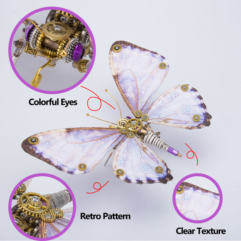 Steampunk 3D Butterfly Model Metal Puzzle DIY Assembly Kit for Kids, Teens and Adults (150PCS+) - EngineDIY