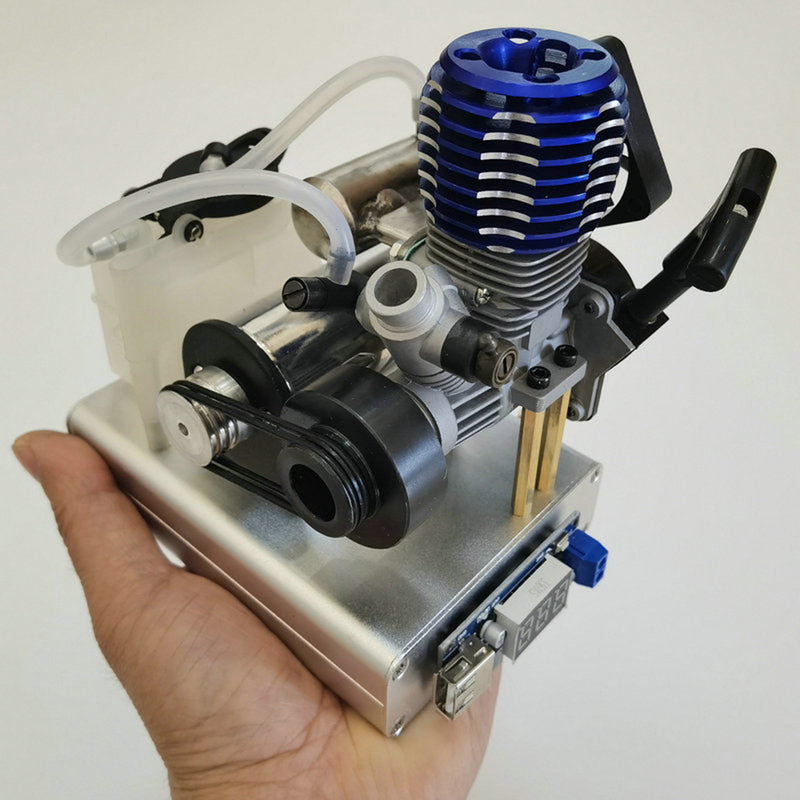 Level 15 12V 2 Stroke Methanol Nitro Engine Generator Model with Cooling Fan (5V 1.5A USB Charging) - EngineDIY