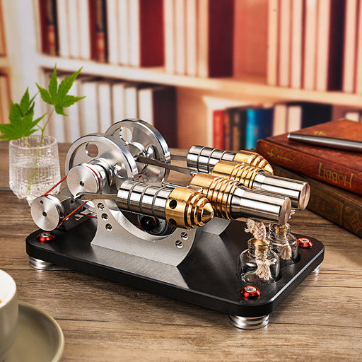 Stirling Engine 2-cylinder Parallel Metal Bootable Model Micro External Combustion Engine Model